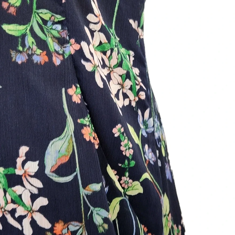 Tommy Hilfiger Women's Trapeze Dress Sz‎ 14 Navy Blue Floral Sleeveless Chiffon